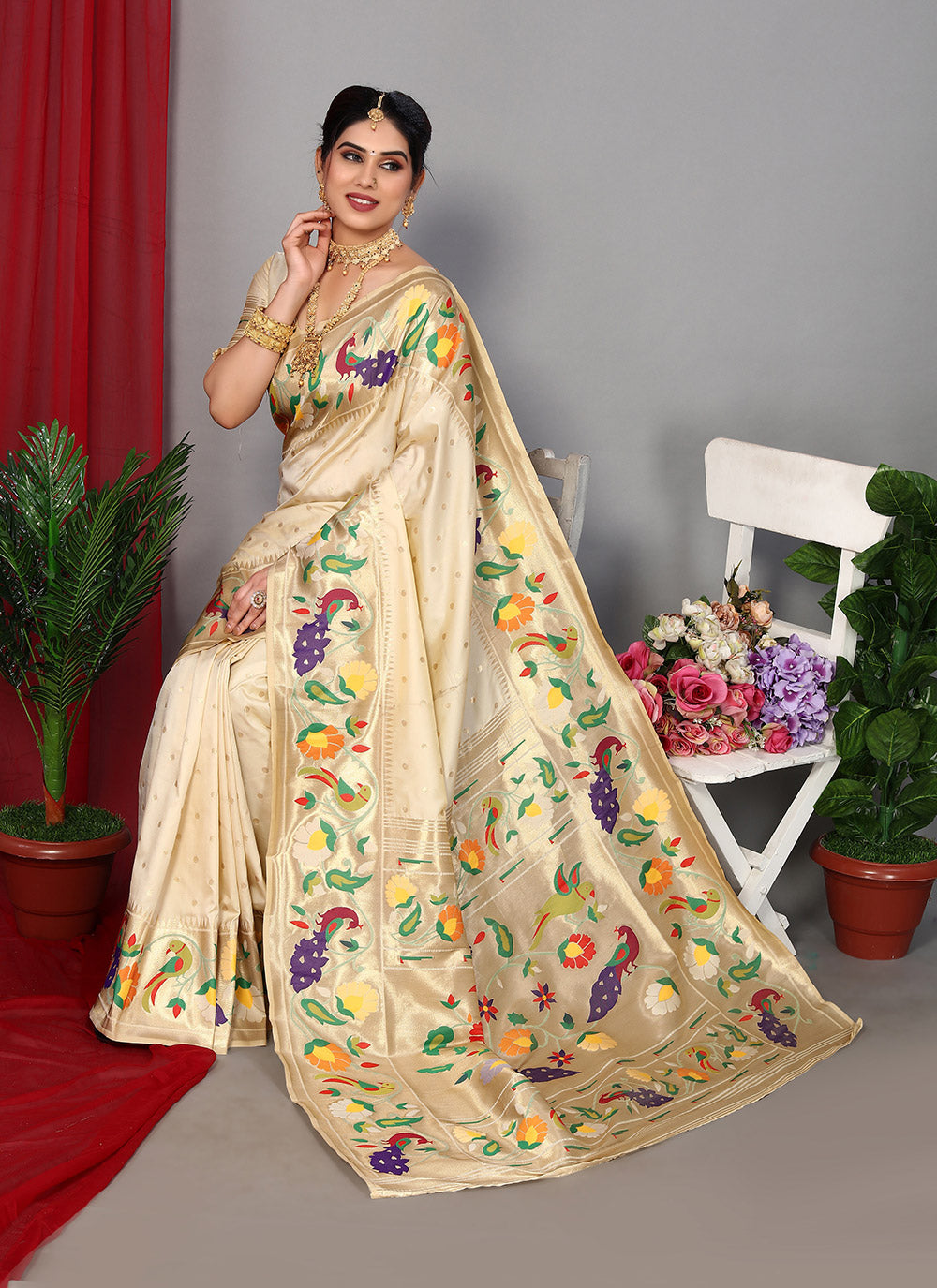 Off White Weaving Classic Designer Saree