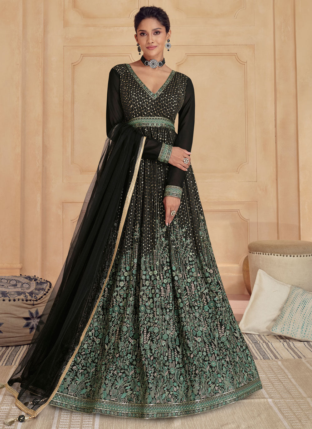 Georgette Designer Gown With Embroidered Work
