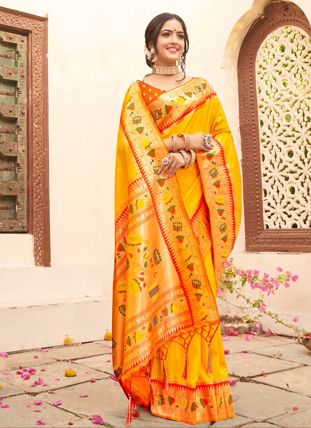 Weaving Yellow Designer Traditional Saree