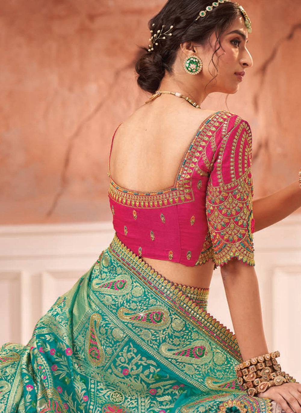 Sea Green Silk Embroidered And Weaving Work Trendy Saree For Party