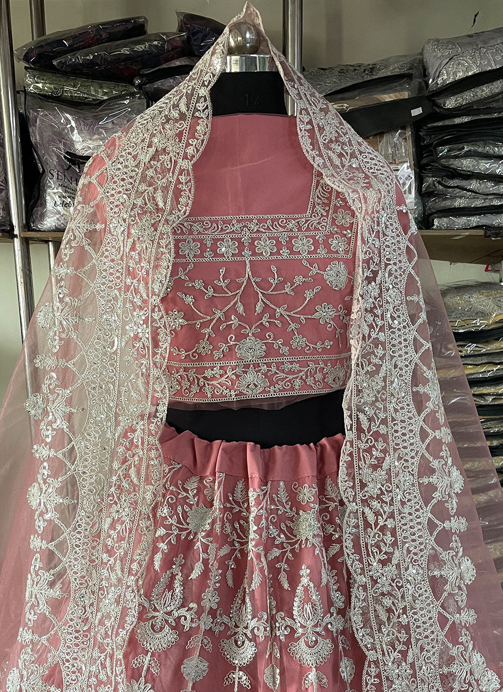 Pink Net Embroidered And Sequins Work Lehenga Choli