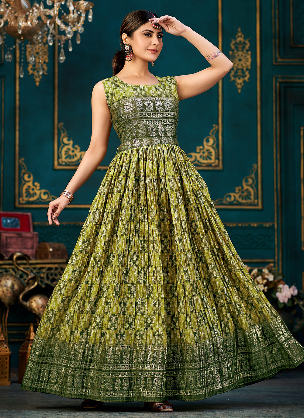 Floor Length Gown In Green