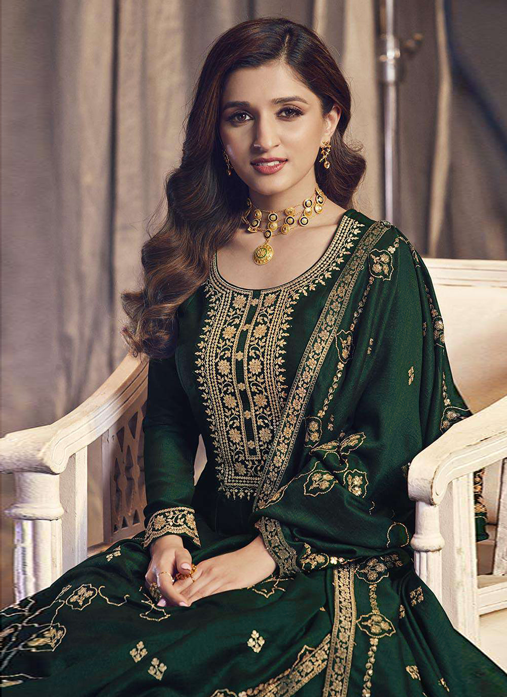 Green Embroidered Silk Salwar Suit