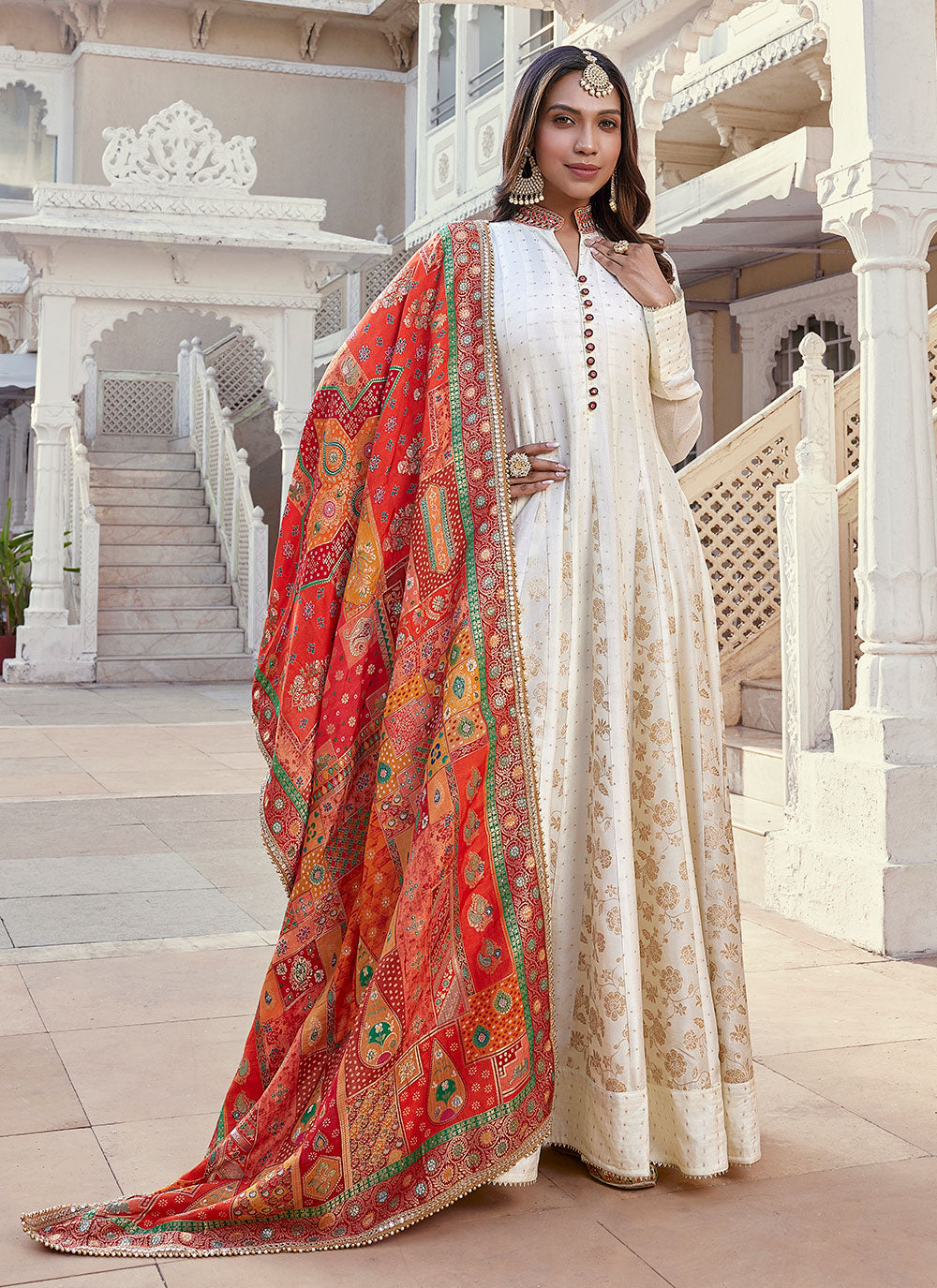 Wedding Off White Silk Indian Gown