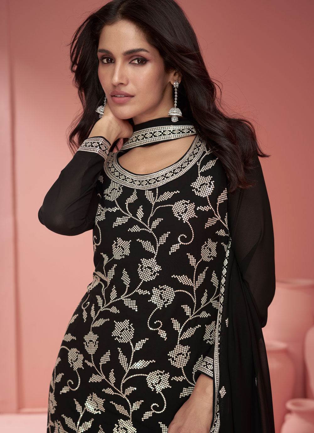 Georgette Salwar Suit With Embroidered Work For Women