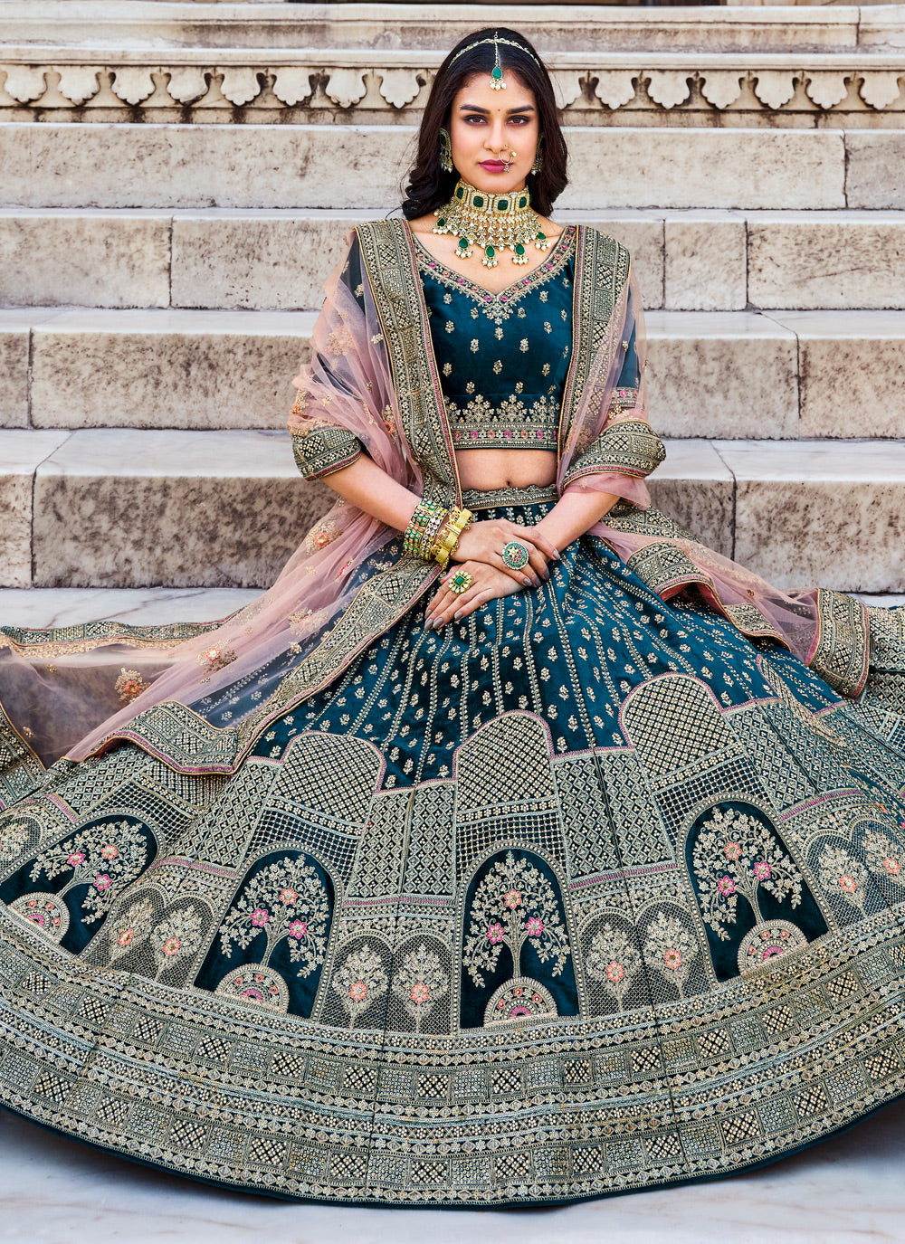 Dori Work Velvet Designer Lehenga Choli  For Bridal