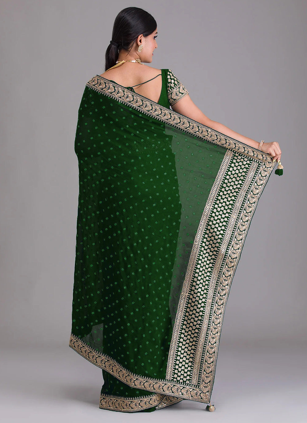 Embroidered Trendy Saree In Green Color 
