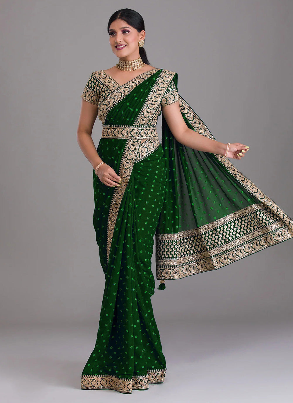 Embroidered Trendy Saree In Green Color 