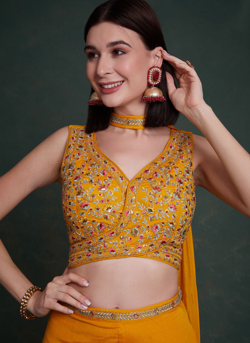 Mustard Chinon Trendy Suit With Embroidered And Sequins Work For Women