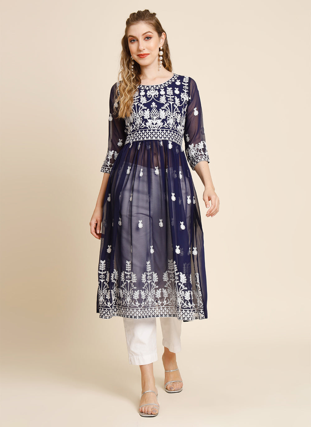 Embroidered Georgette Casual Kurti