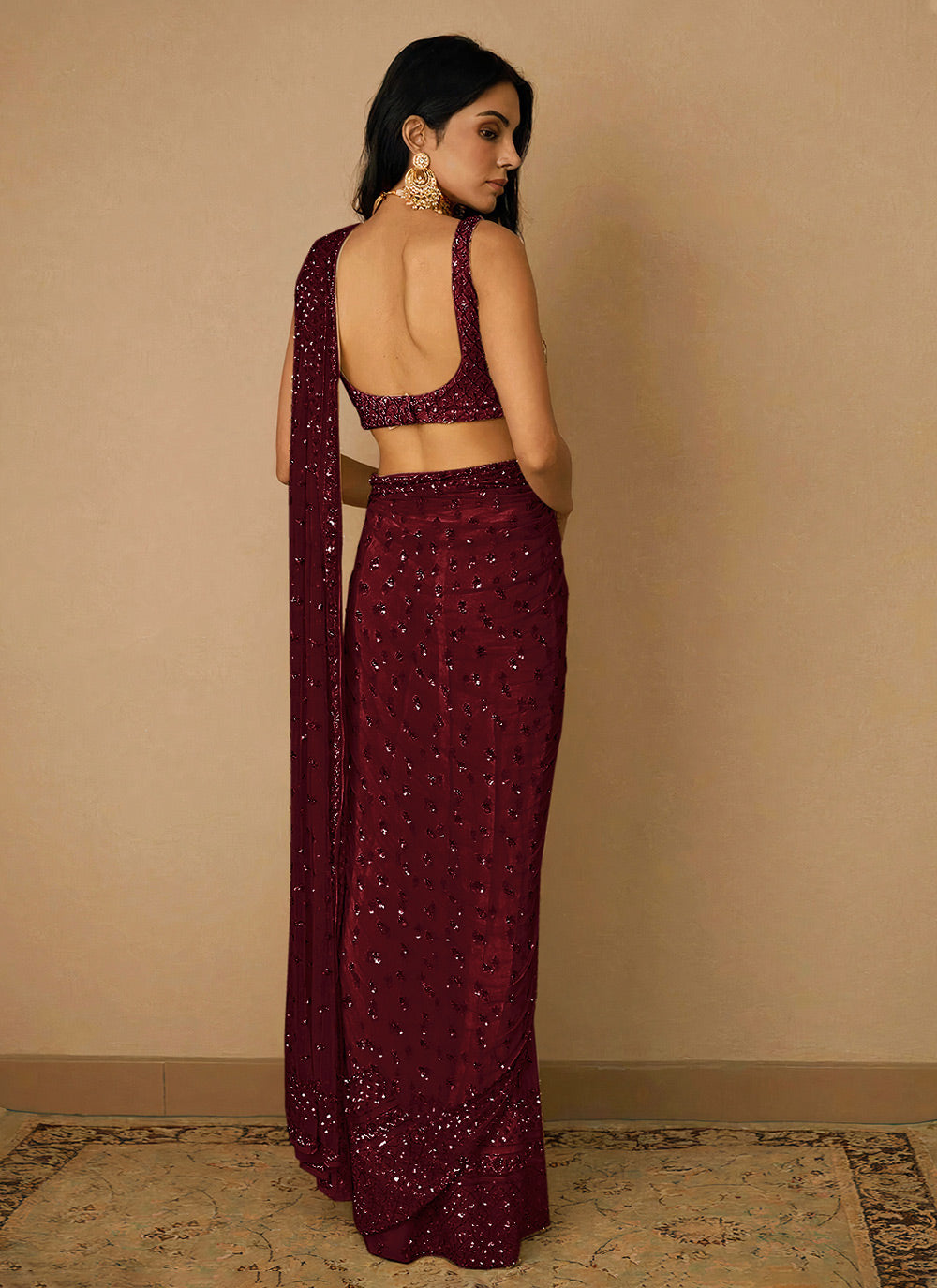 Embroidered Net Trendy Saree In Maroon