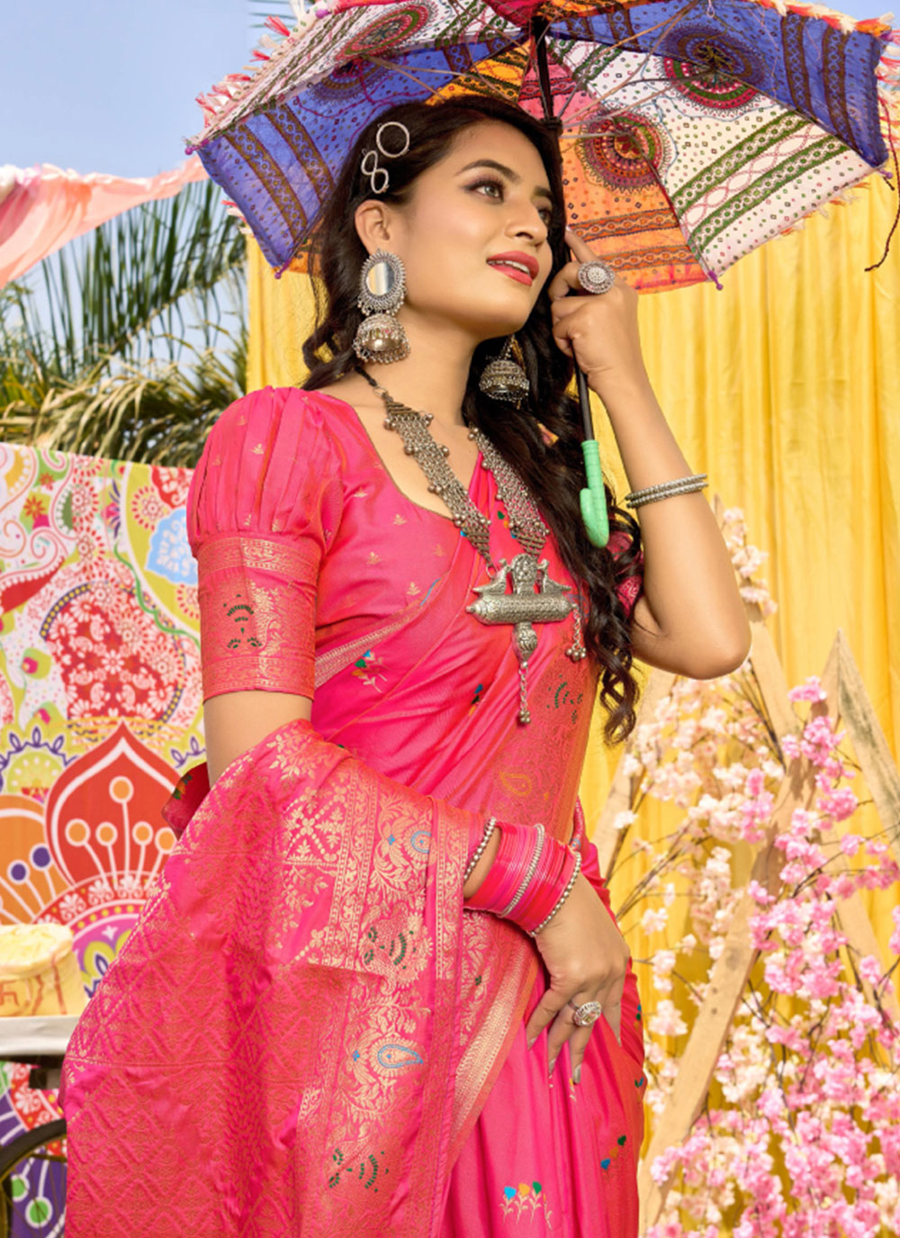 Pink Silk Woven Work Classic Sari