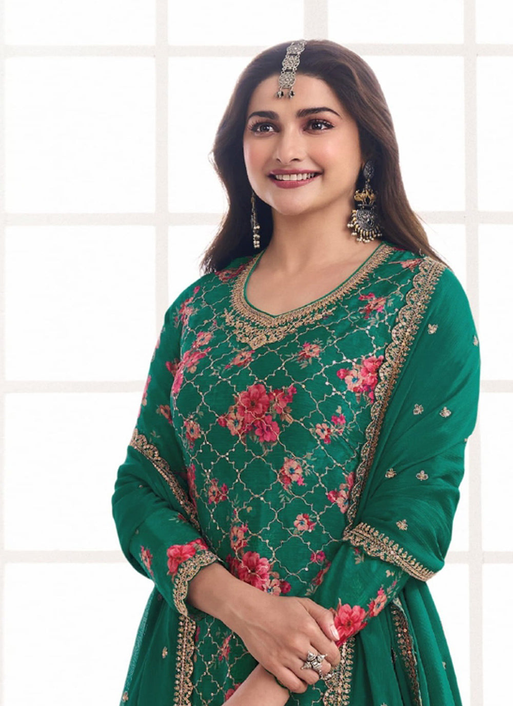 Chinon Palazzo Salwar Suit In Green