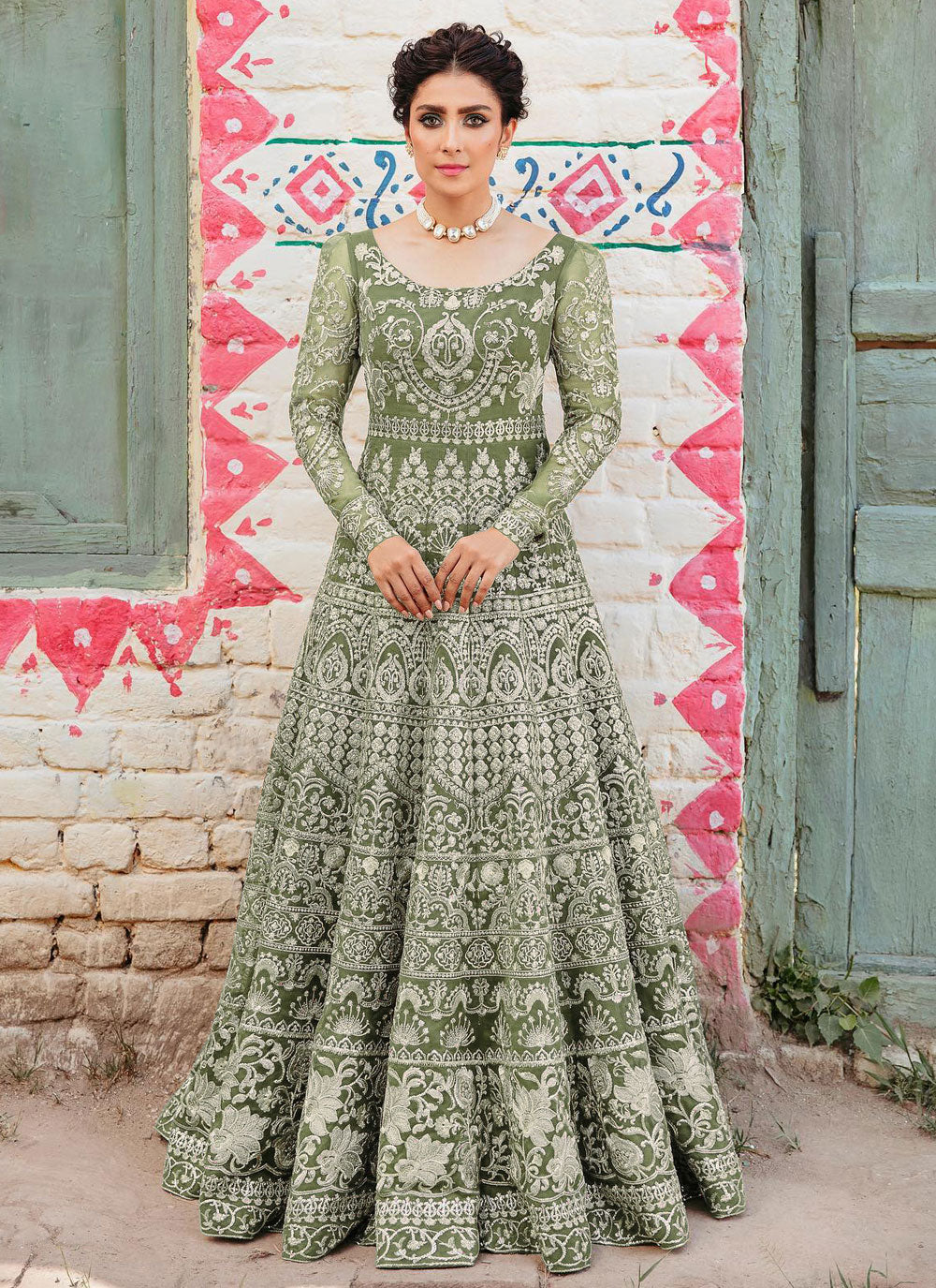 Green Net Indian Gown With Embroidered Work For Women