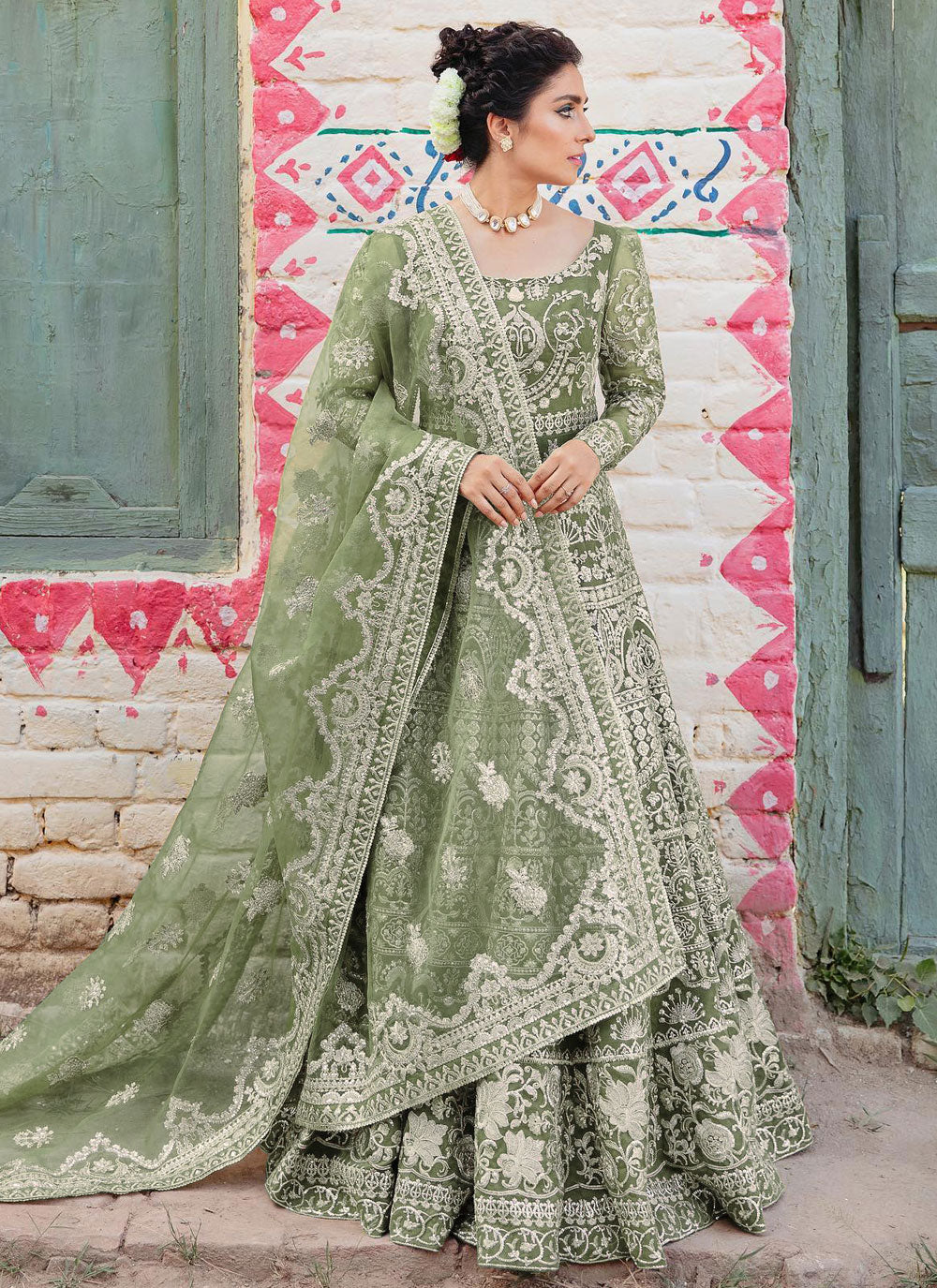 Green Net Indian Gown With Embroidered Work For Women