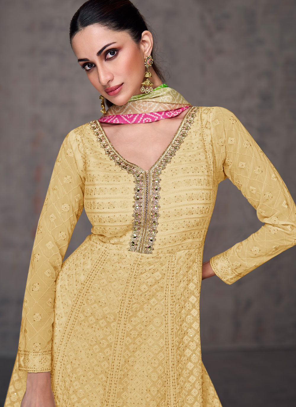 Readymade Salwar Suit With Embroidered And Sequins Work