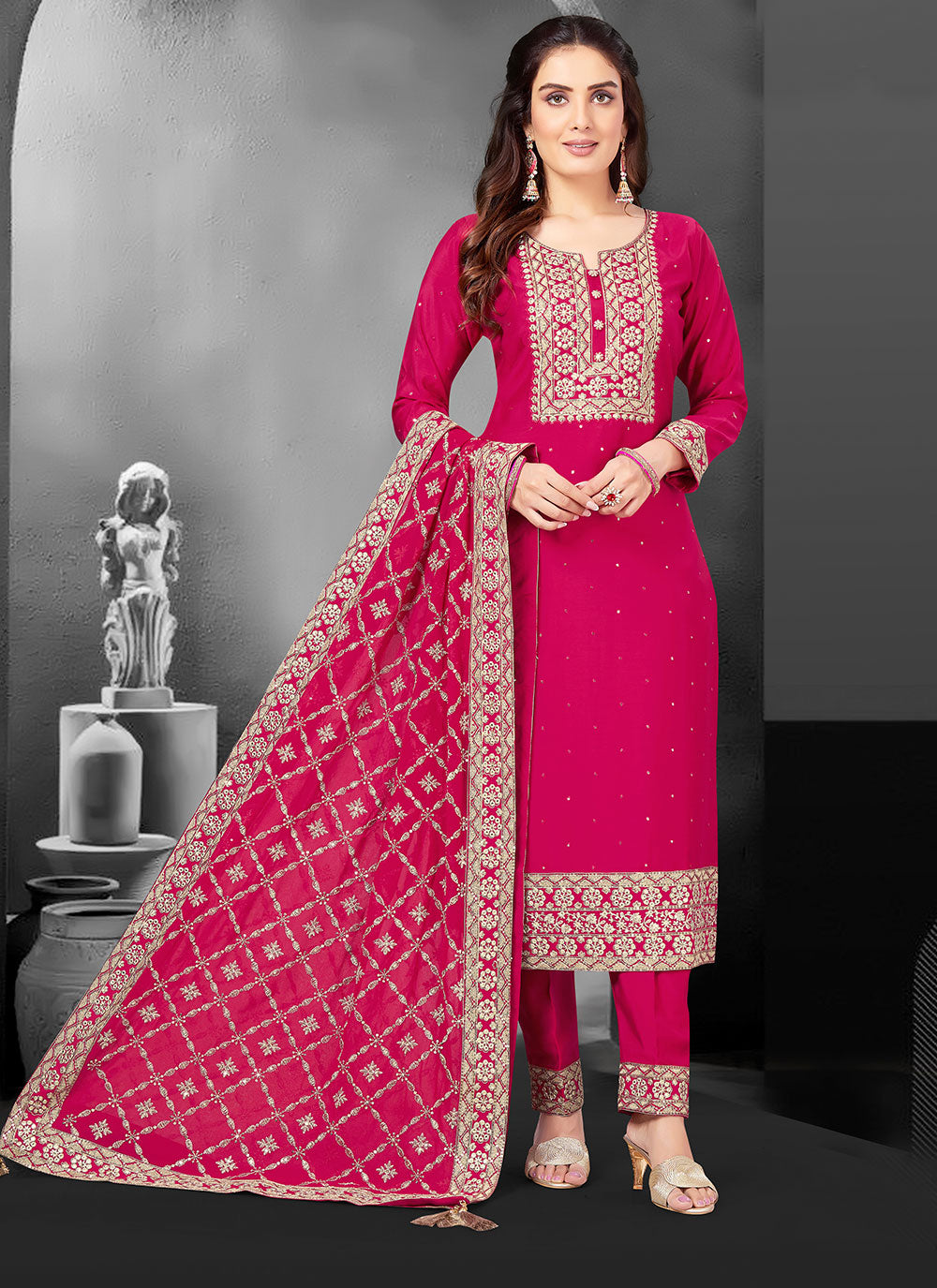 Readymade Salwar Suit With Embroidered Work