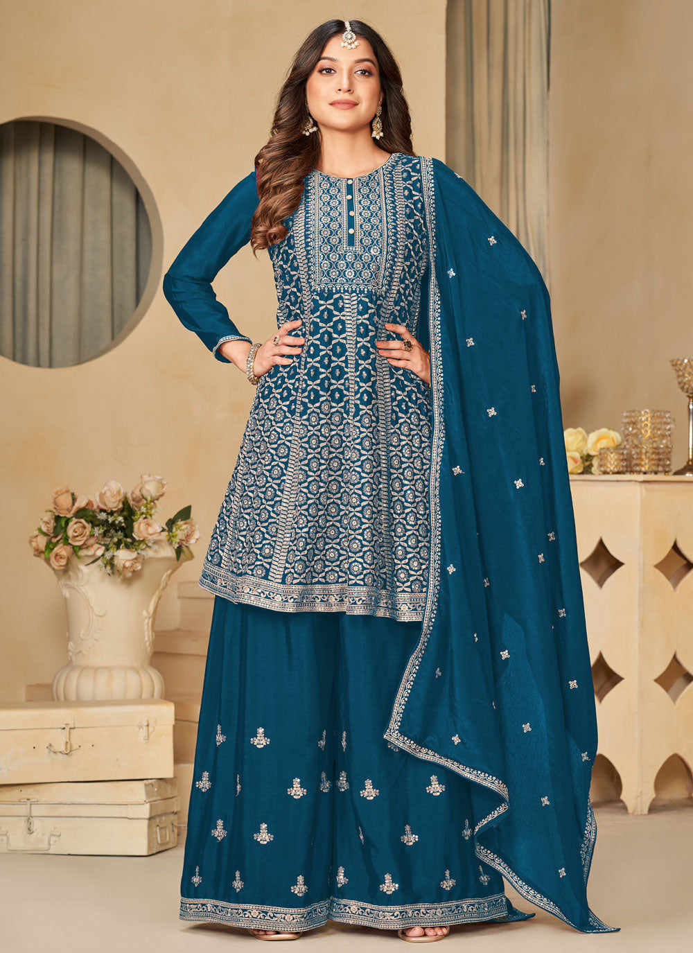 Morpeach Embroidered Work Chinon Salwar Suit
