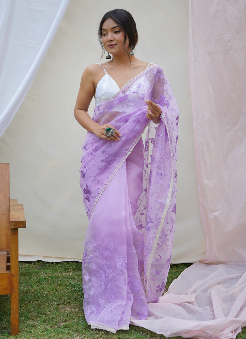 Organza Purple Contemporary Saree