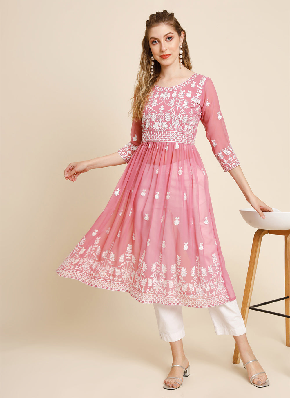 Pink Casual Party Wear Kurti
