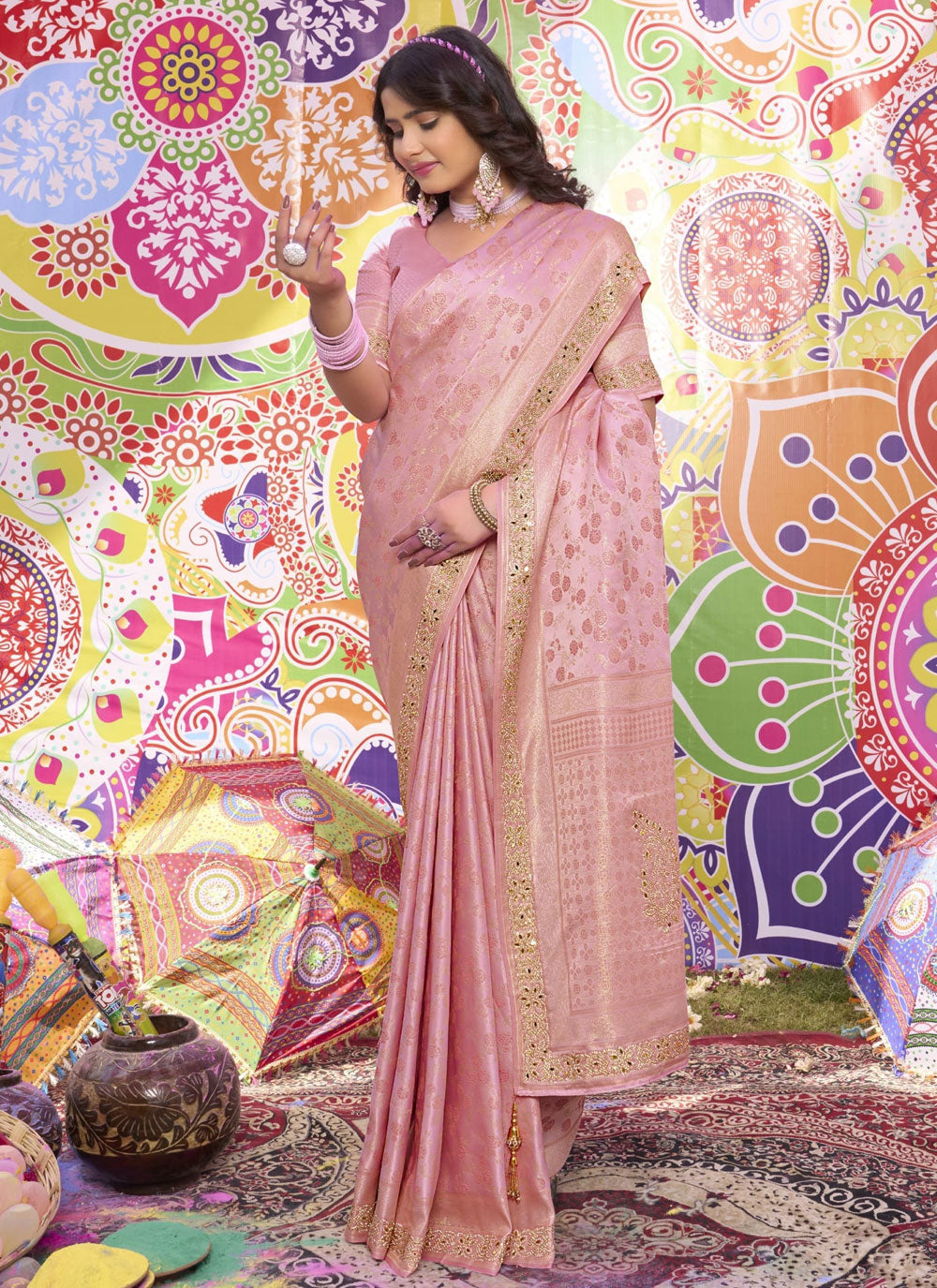 Brocade Trendy Saree In Pink