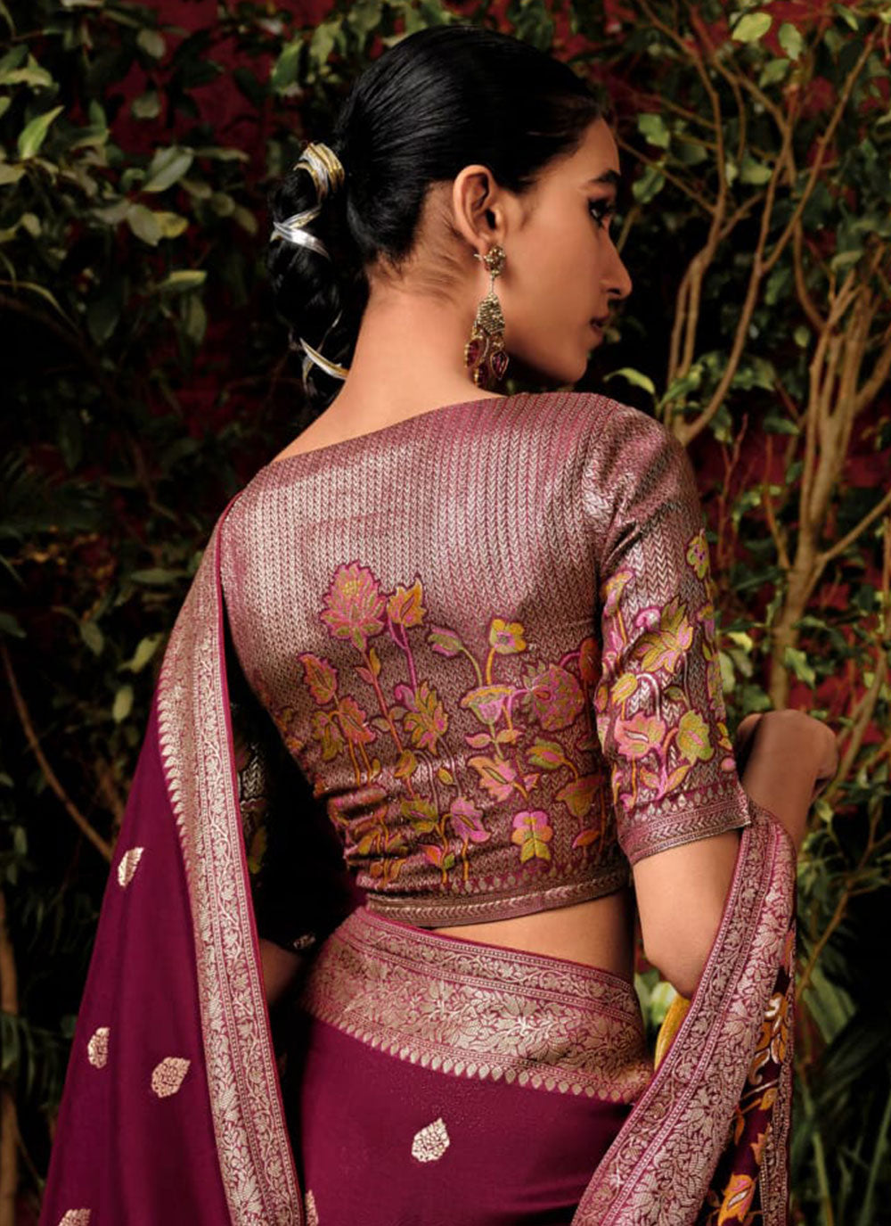 Maroon Silk Contemporary Sari With Weaving And Zari Work