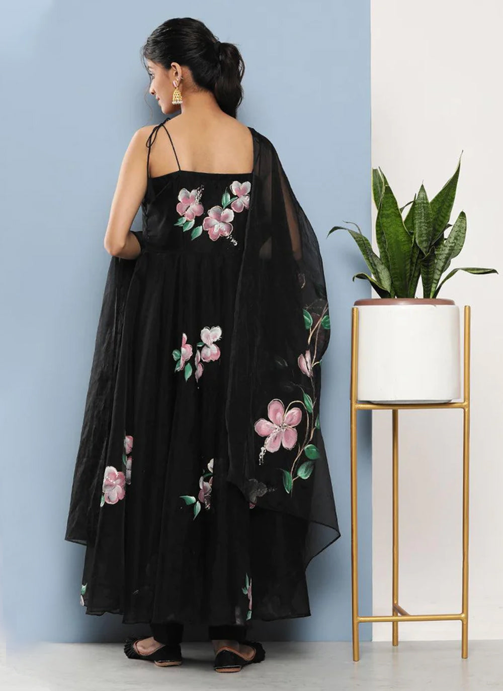 Black Floral Print Trendy Salwar Suit