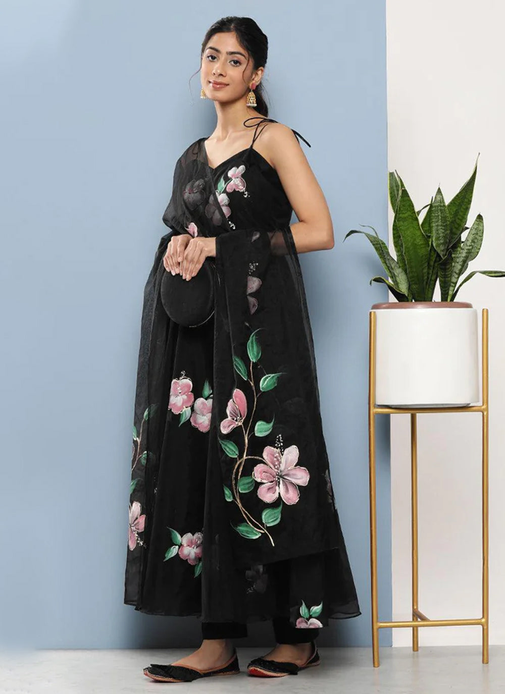Black Floral Print Trendy Salwar Suit