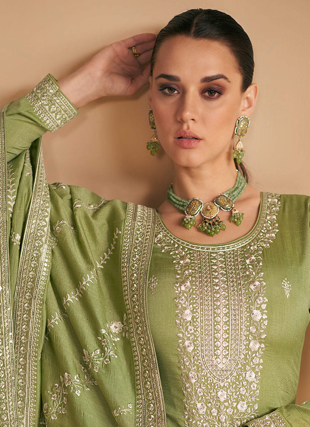 Green Embroidered Designer Salwar Kameez