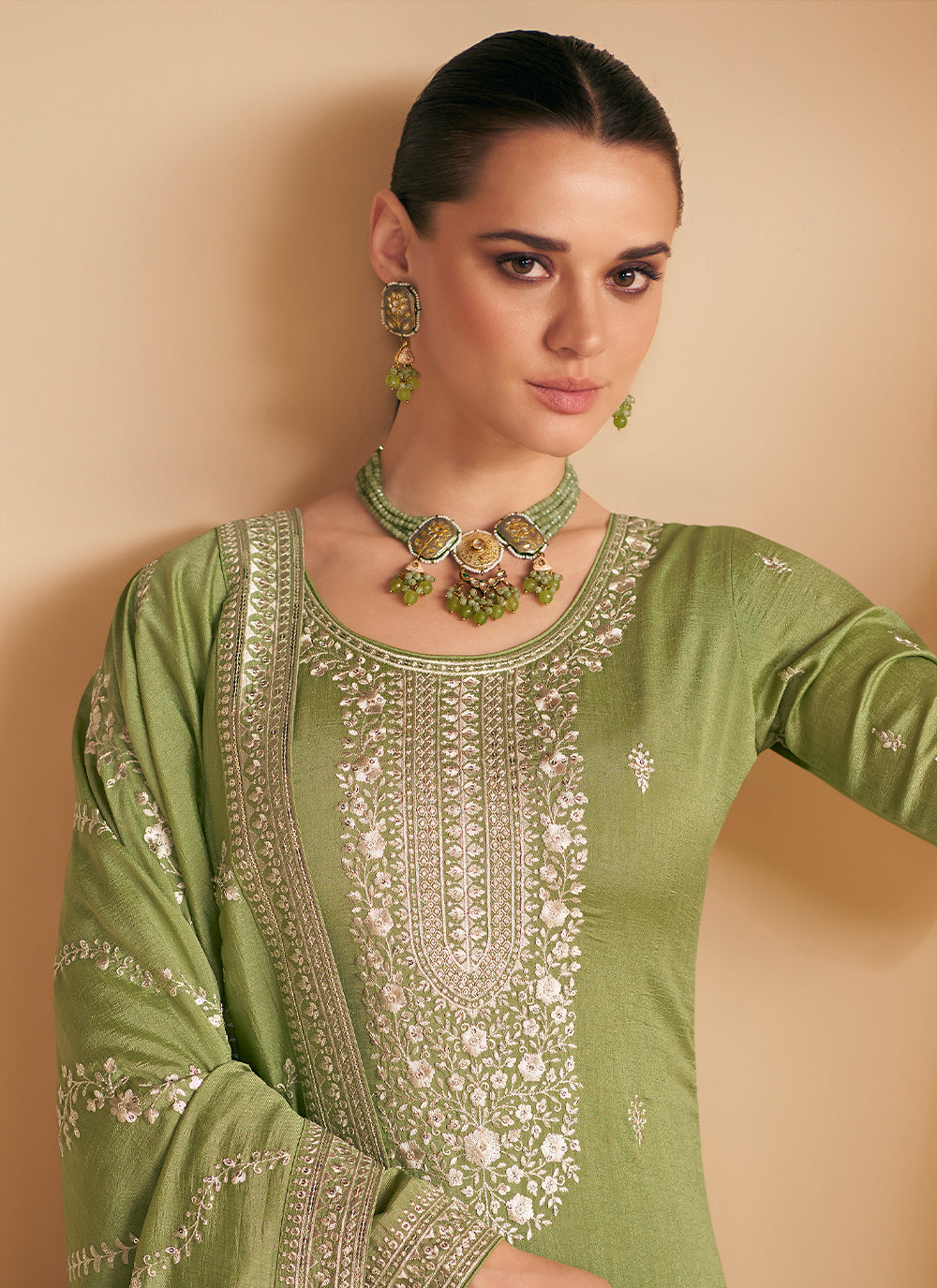 Green Embroidered Designer Salwar Kameez