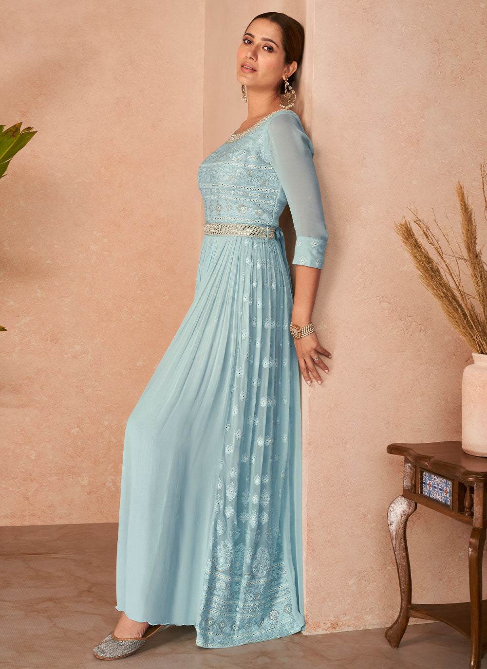Floor Length Gown For Embroidered