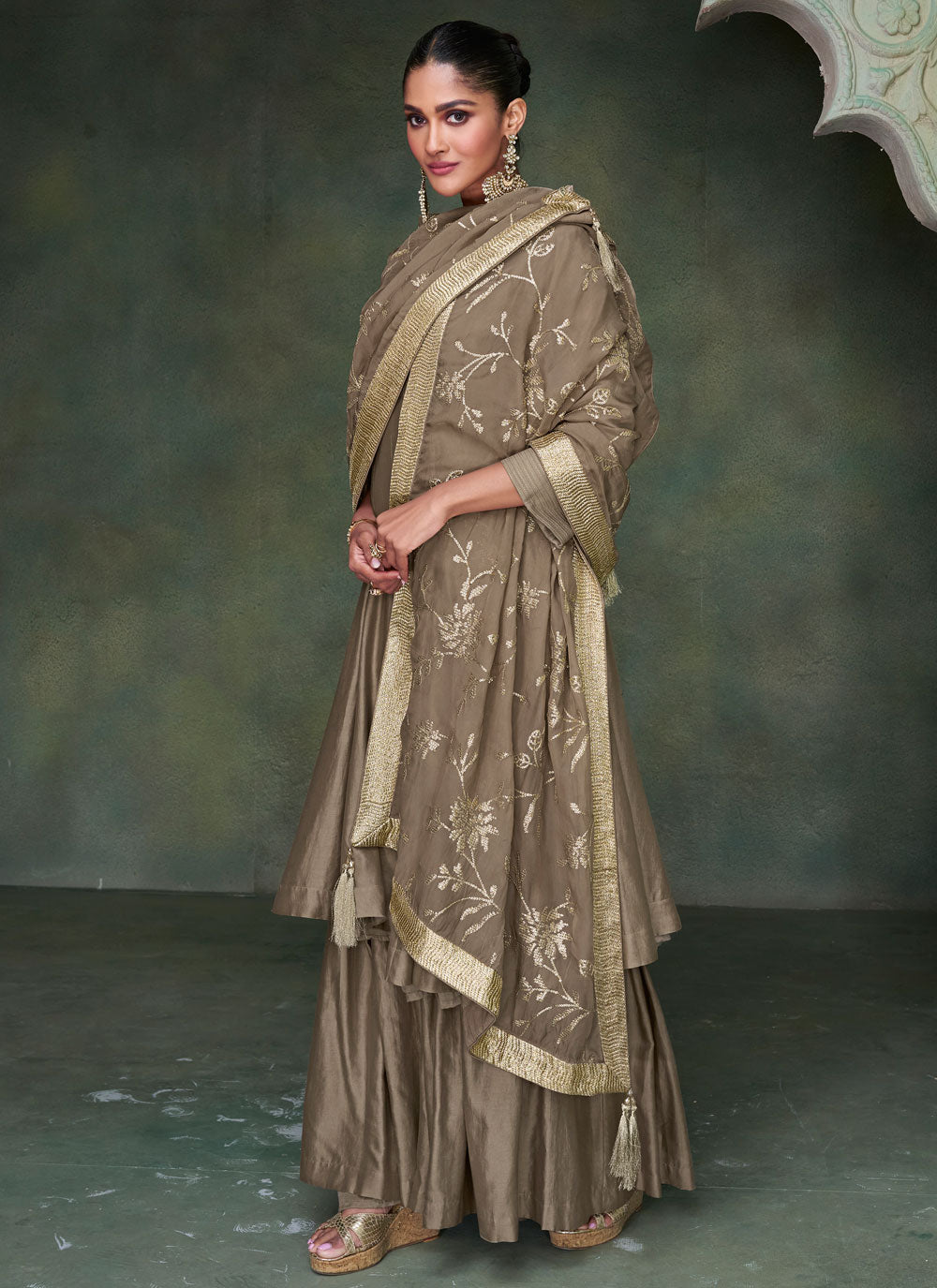 Brown Pure Silk Salwar Suit