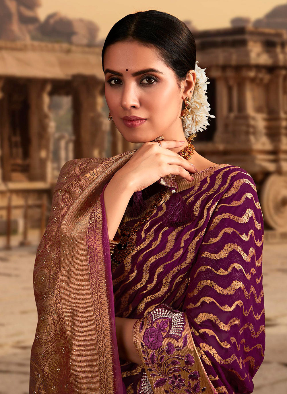 Contemporary Saree With Embroidered And Weaving Work For Ceremonial