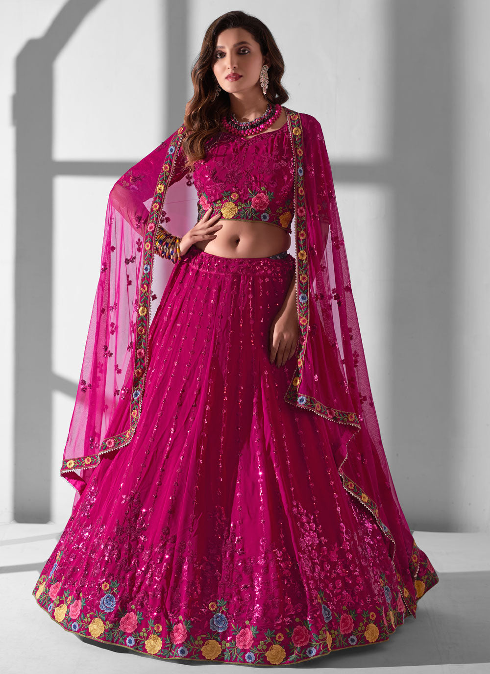 Rani Georgette Embroidered And Sequins Work Lehenga Choli For Women