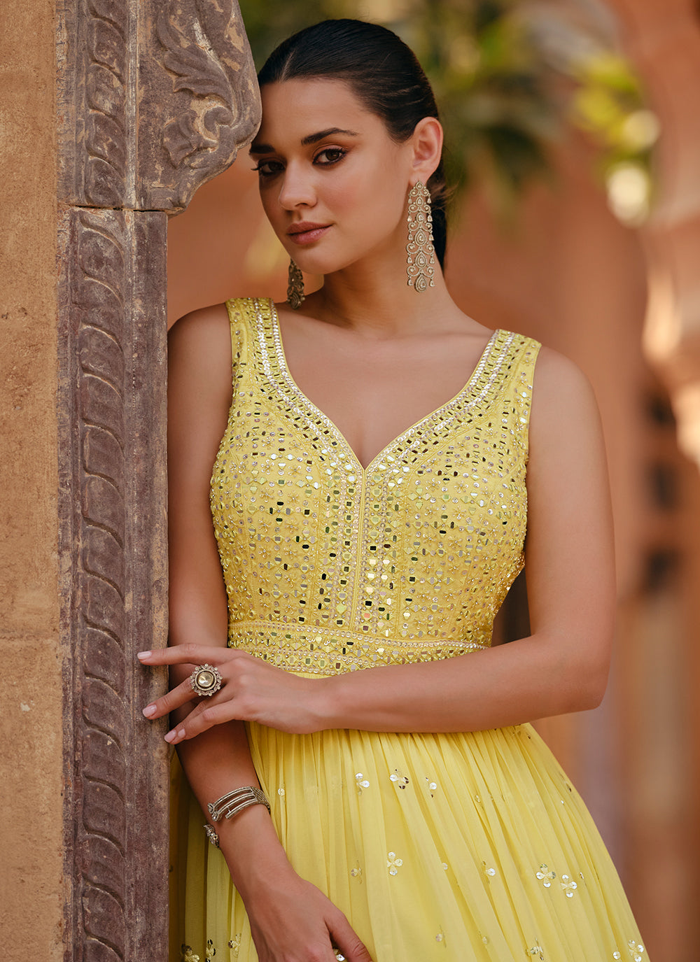 Yellow Georgette Designer Gown