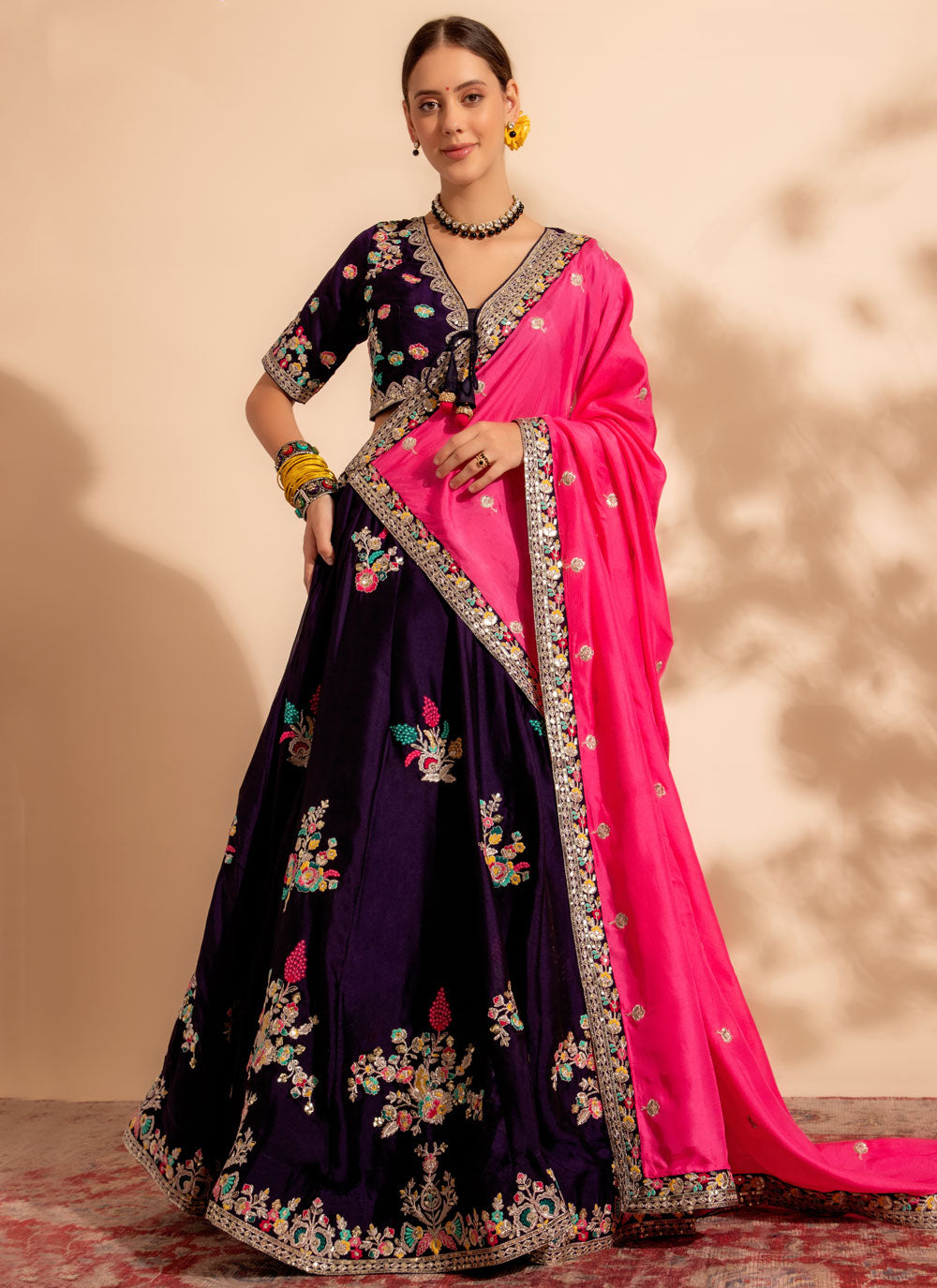 Purple Organza Readymade Lehenga Choli With Embroidered And Sequins Work