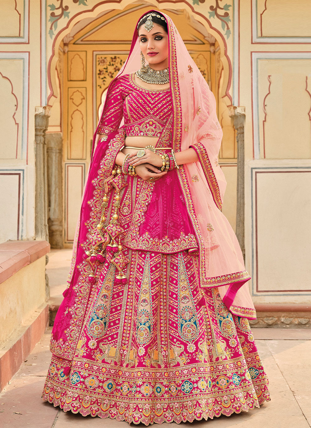 Silk Resham Pink Trendy Lehenga Choli Engagement