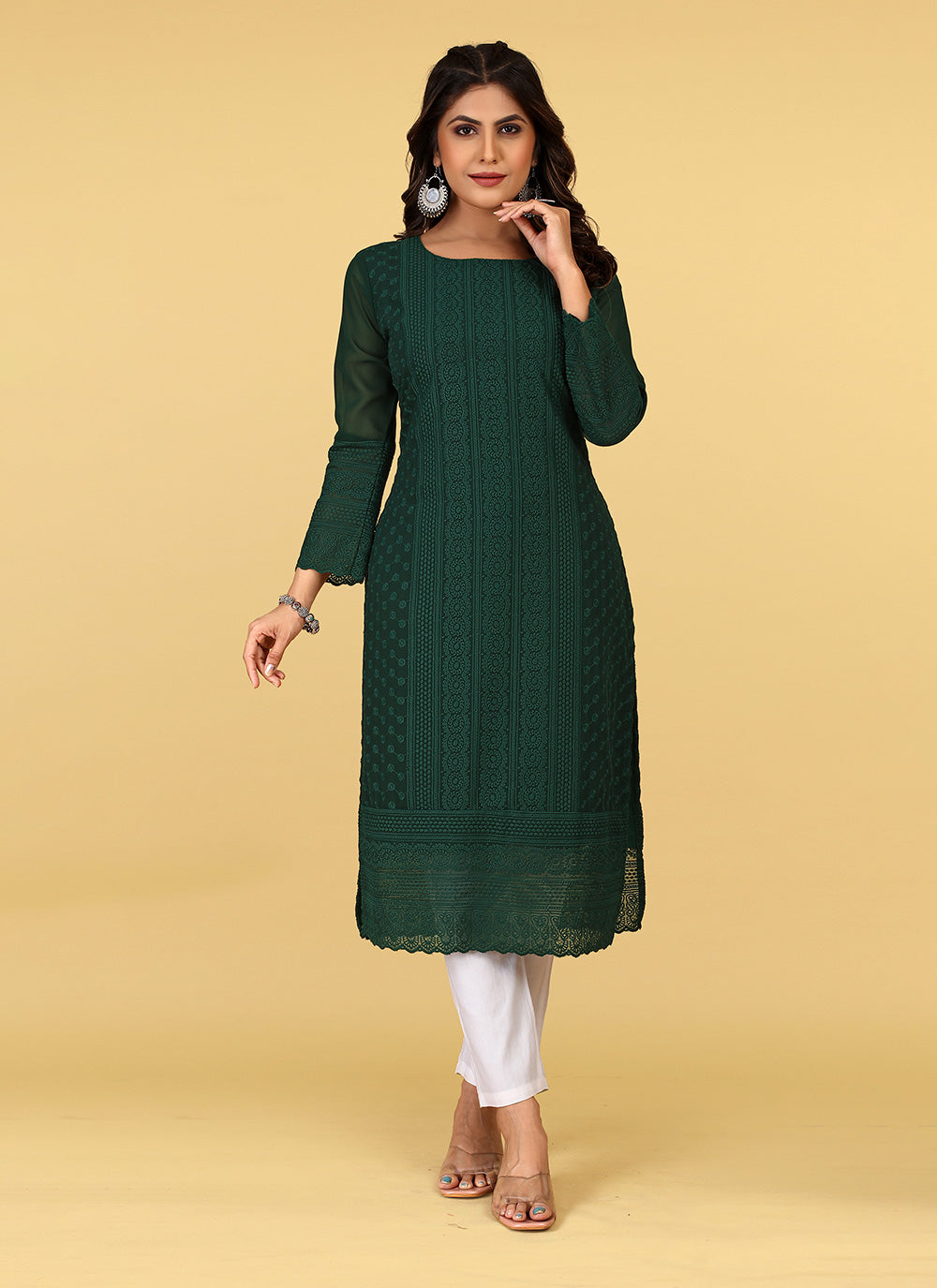 Embroidered Georgette Green Party Wear Kurti