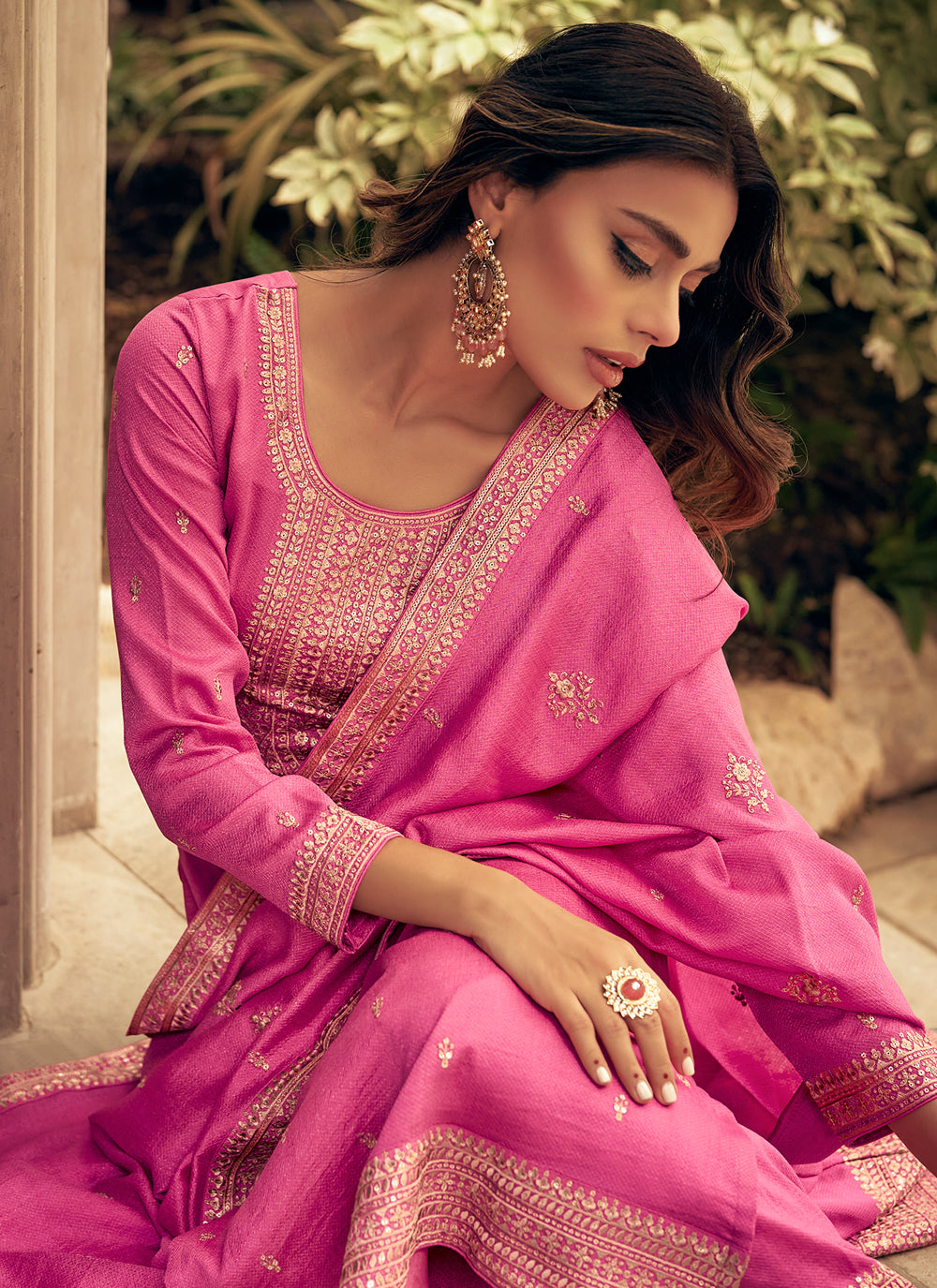 Embroidered Silk Pink Salwar Kameez