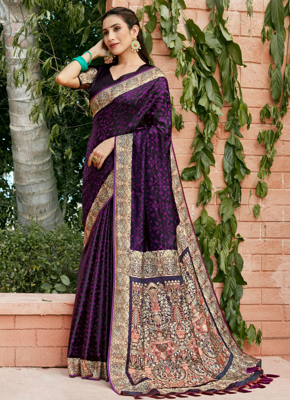 Satin Silk Weaving Purple Classic Saree