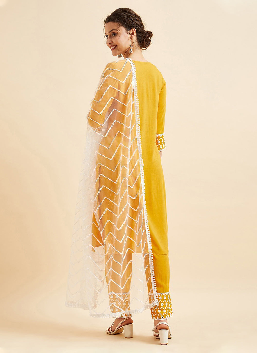 Embroidered Mustard Rayon Readymade Suit