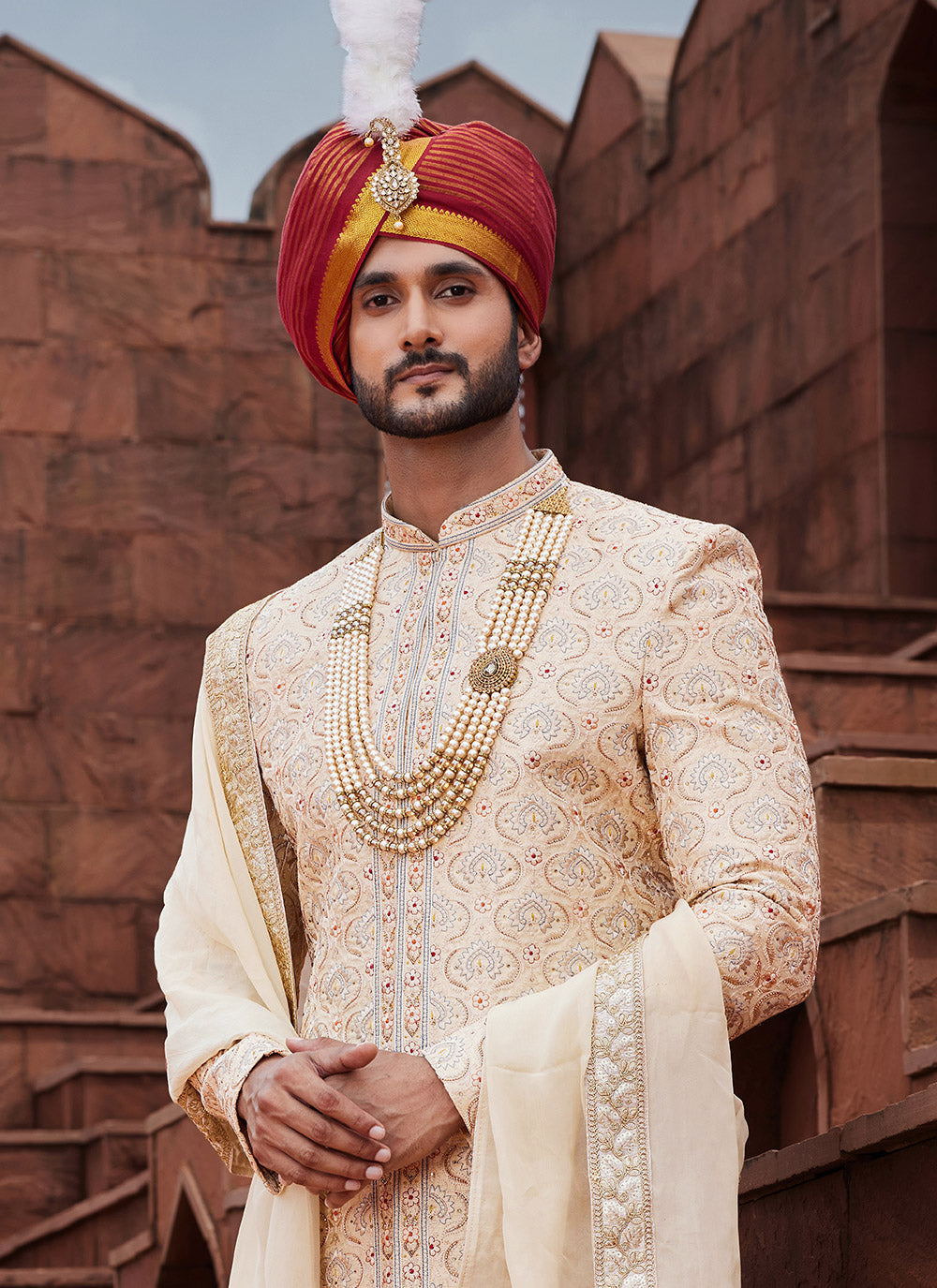Gold Art Silk Sherwani Mens Wear For Ceremonial