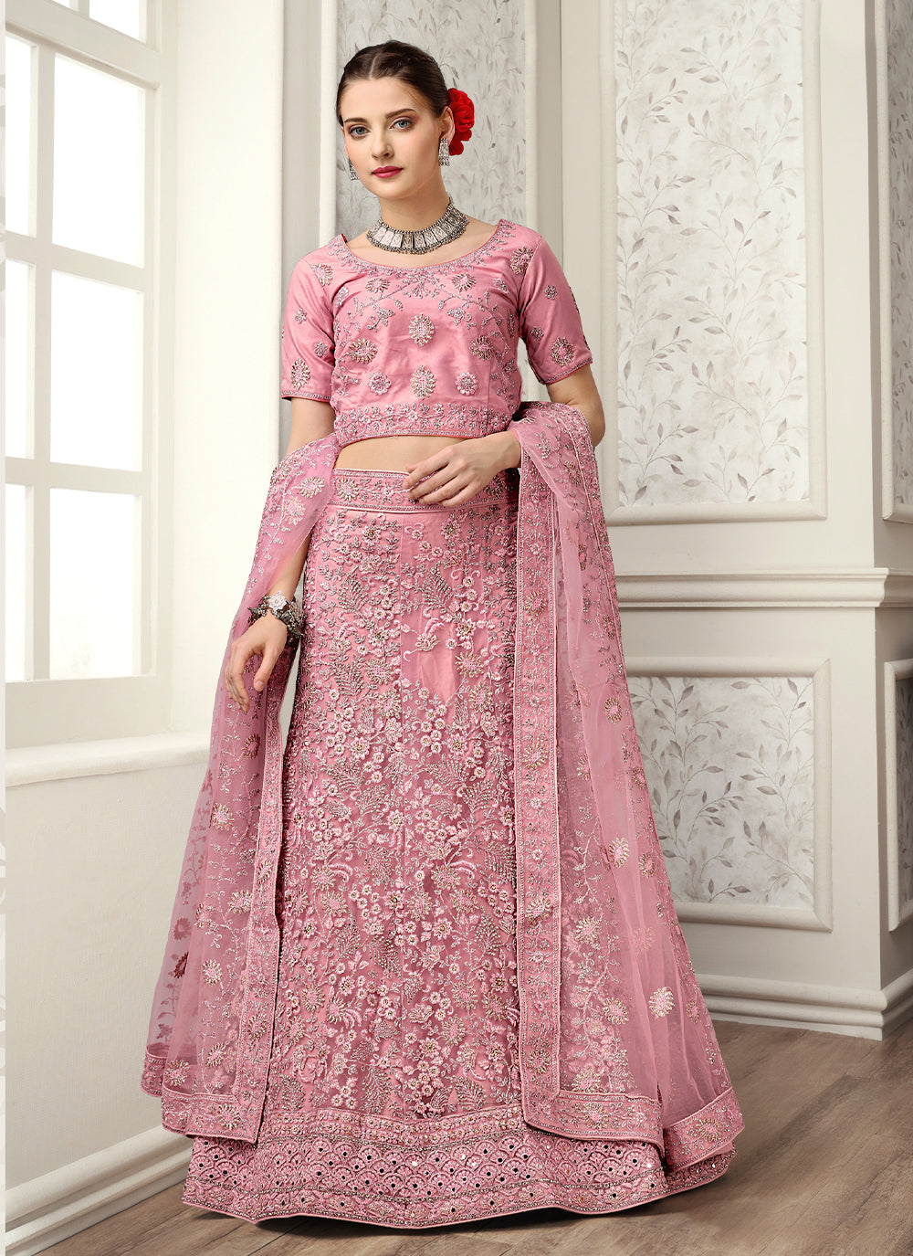 Net Designer Lehenga Choli In Pink