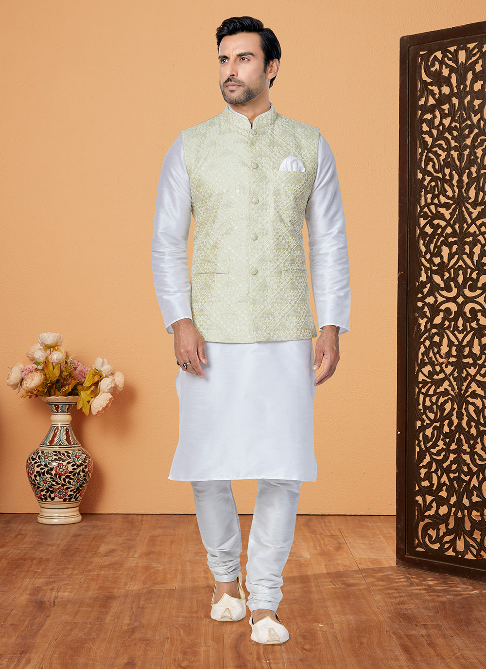 Banarasi Silk Kurta Payjama With Jacket