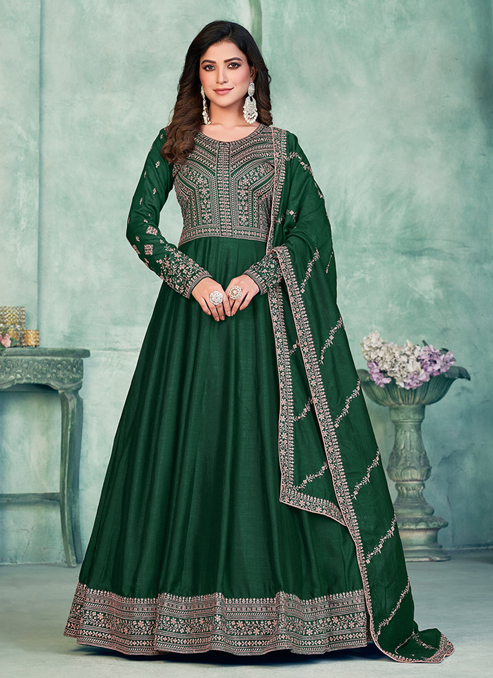 Green Art Silk Anarkali Salwar Suit For Mehndi