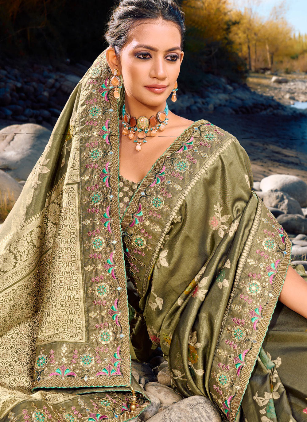 Green Banarasi Silk Contemporary Saree For Ceremonial