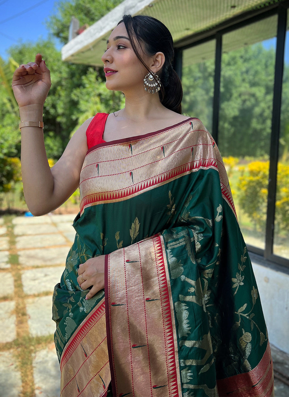 Contemporary Style Saree In Green