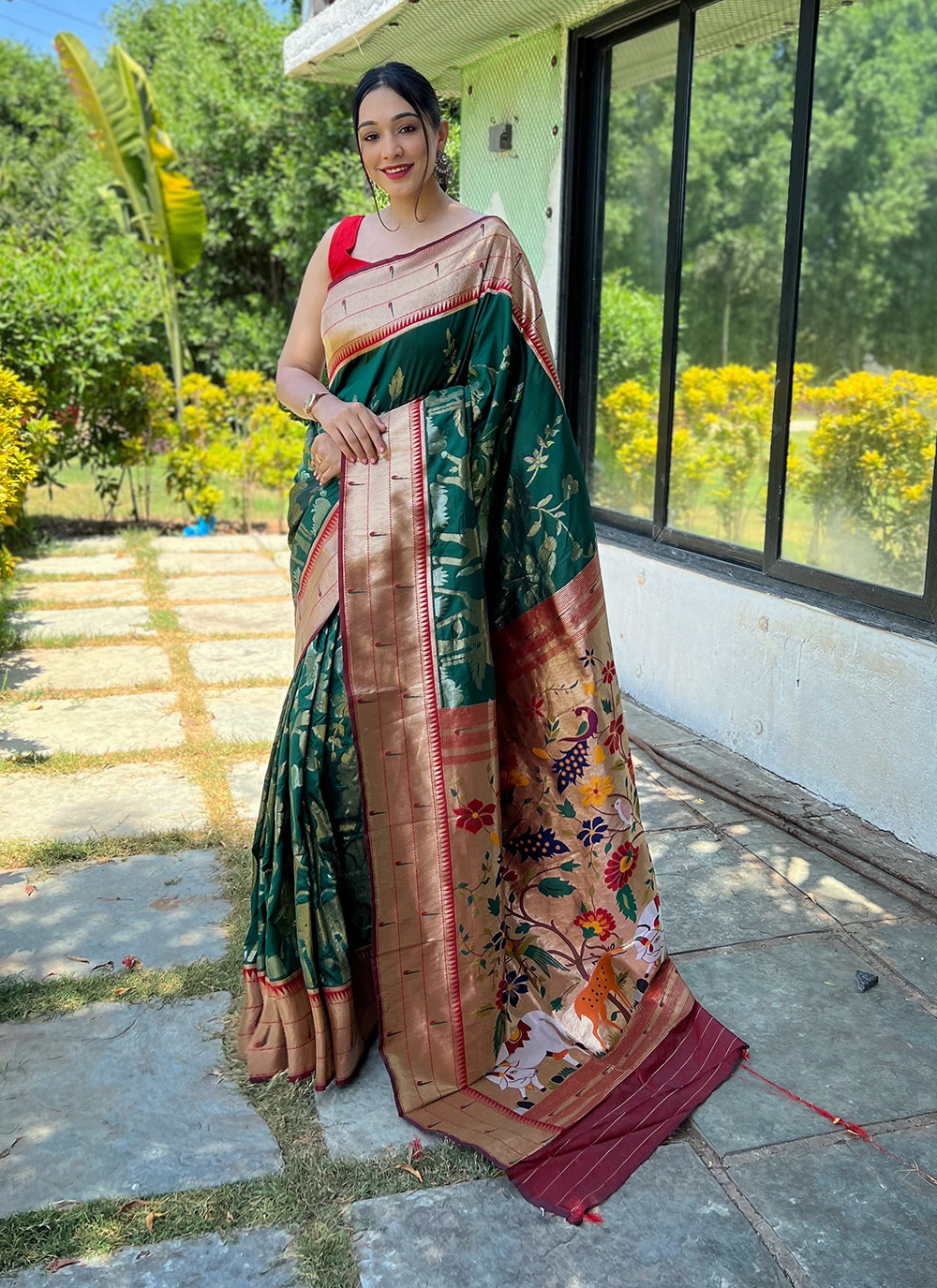 Contemporary Style Saree In Green