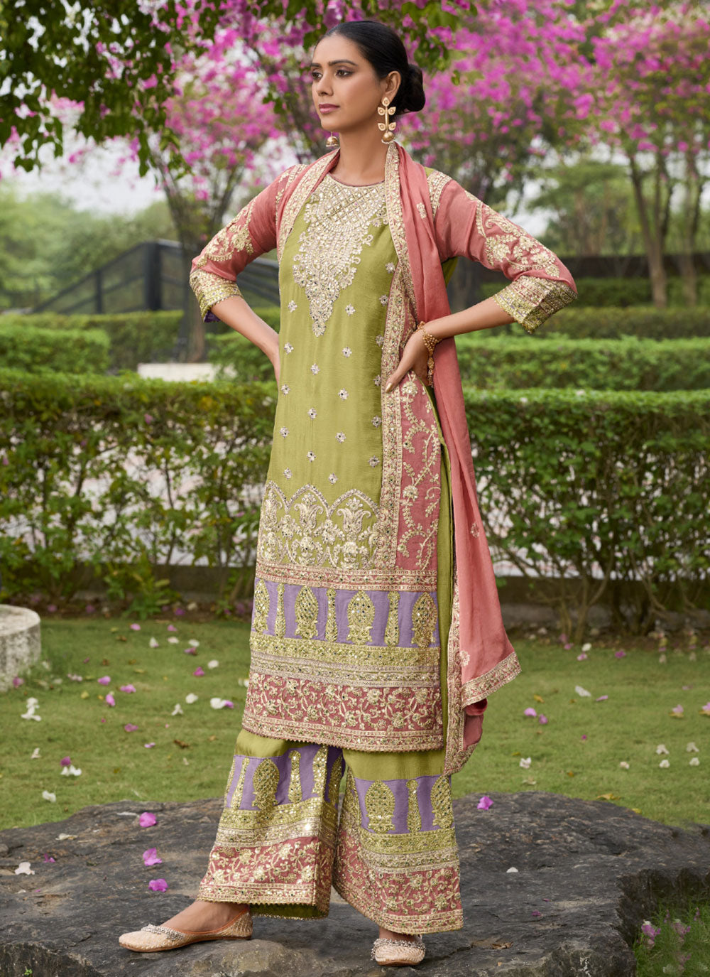Green Embroidered Work Salwar Suit For Ceremonial
