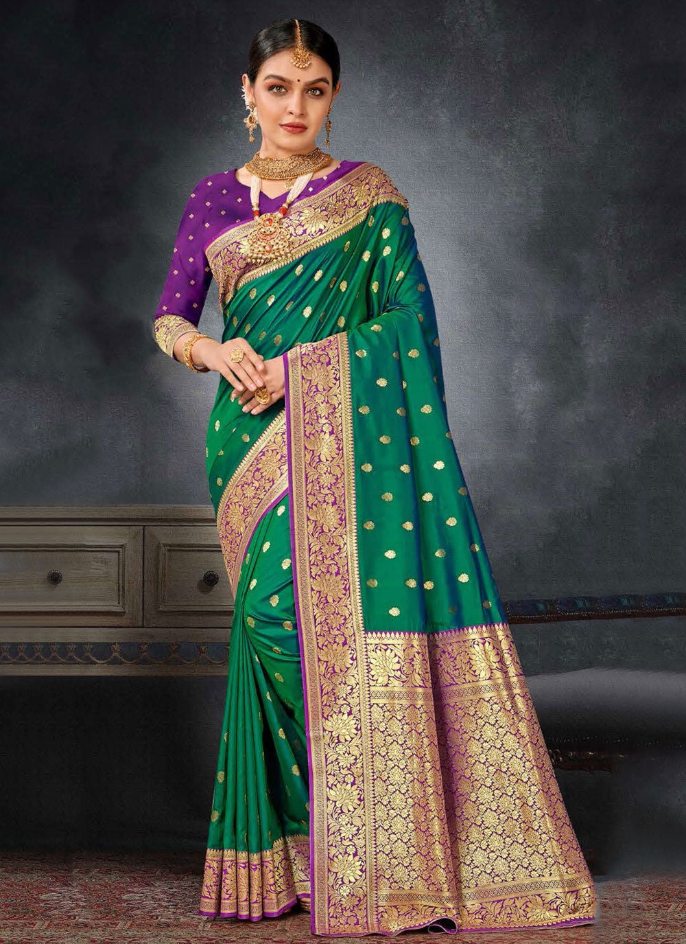 Green Silk Trendy Saree With Woven Work